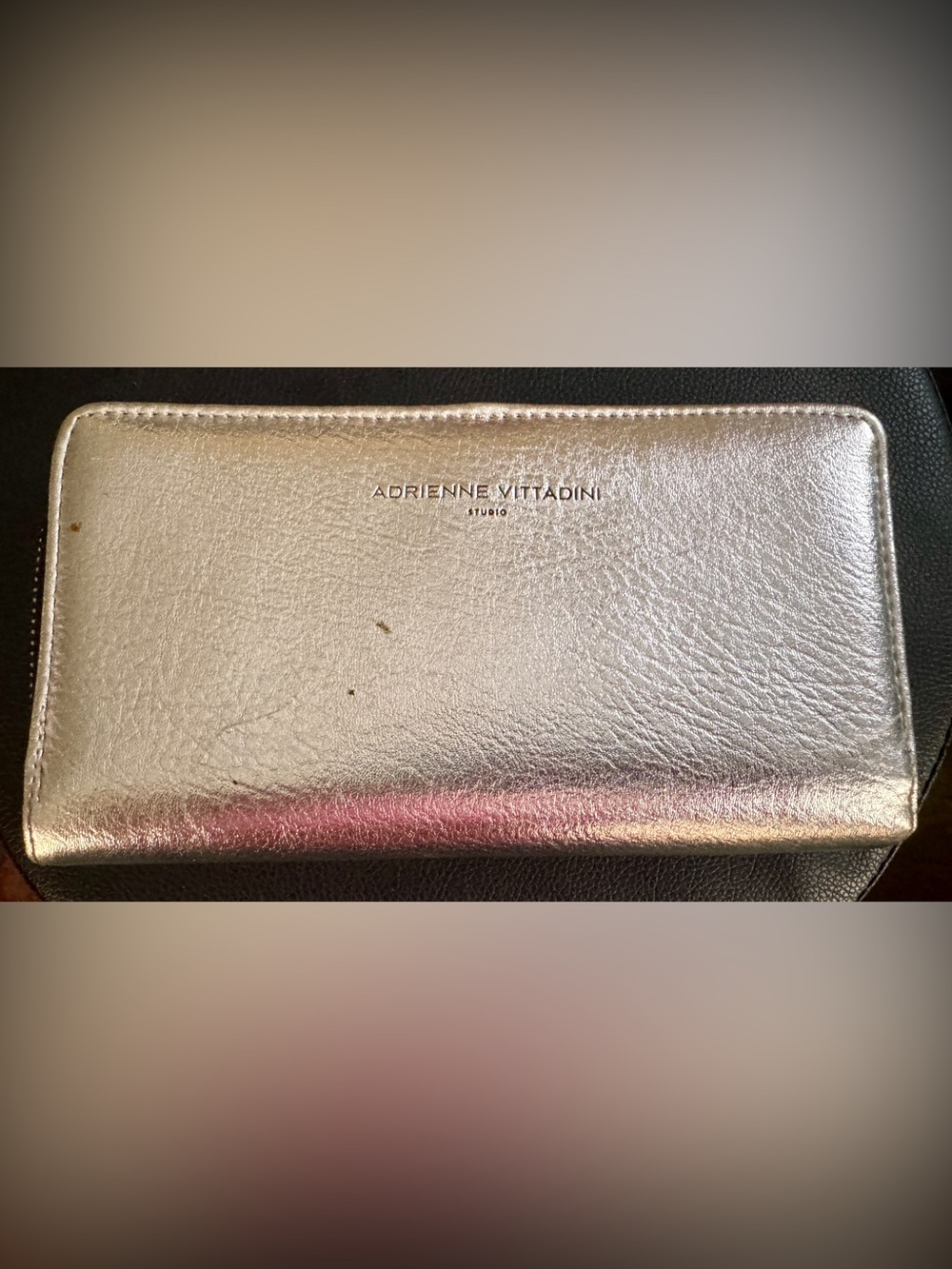 Adrienne Vittadini Studio Silver Metallic Zip Wallet